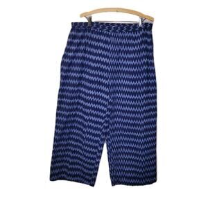 Gudrun Sjoden Organic Cotton Blue Ikat Print Pull On Wide Leg Pants Size XL Boho